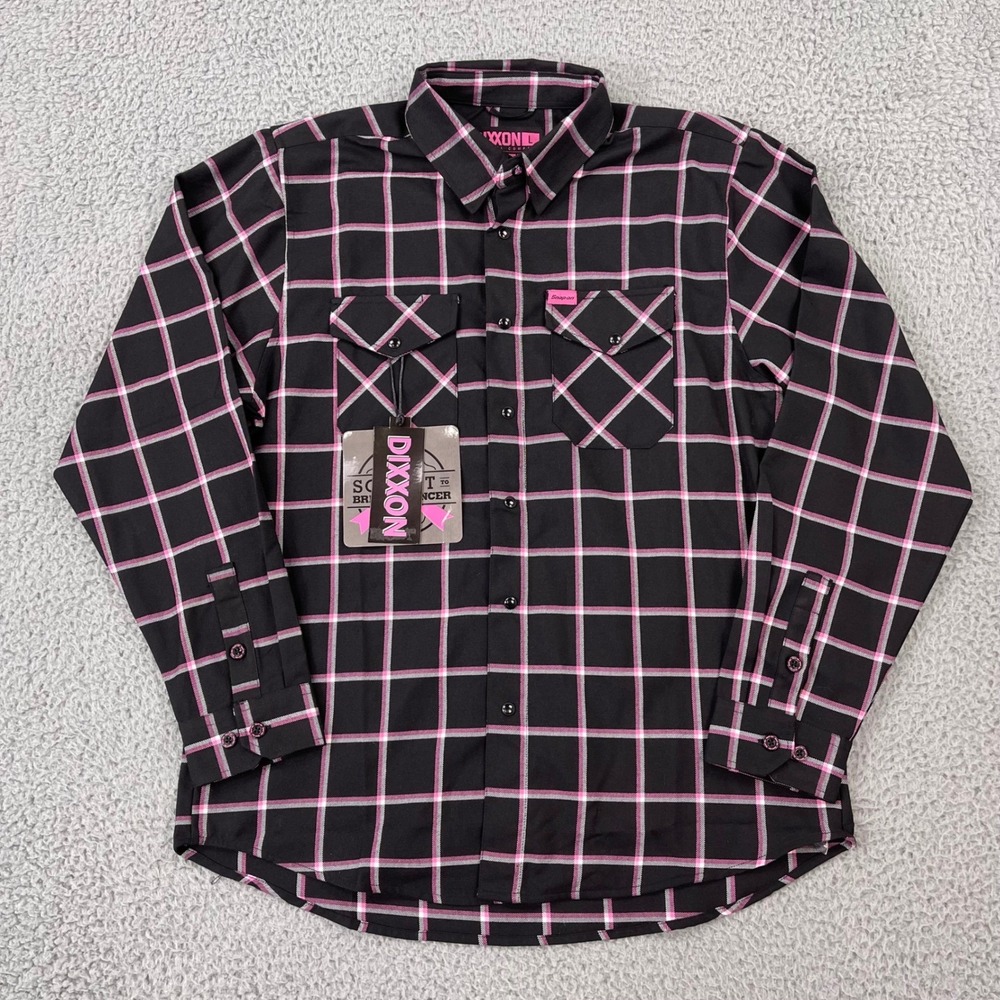 Dixxon Flannel Snap-On Electric Limited Edition Pink Black Plaid Mens Large NWT